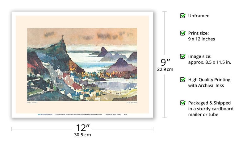 Pacifica Island Art Rio De Janeiro Brazil - Pan American World Airways - Vintage Airline Travel Poster by Dong Kingman c.1971 - Master Art Print (Unframed) 9in x 12in - Image 2